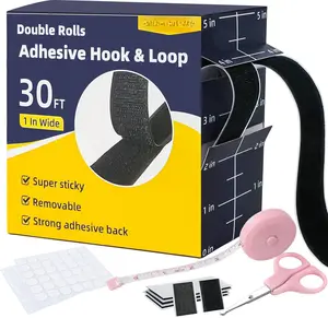 30Ft x 1 in Velcro Strips with Adhesive, Hook and Loop Strips with Adhesive, Double Rolls of Heavy Duty Interlocking Tape Fasteners Double-Sided Tape   Adhesive Mounting Tape (Black)