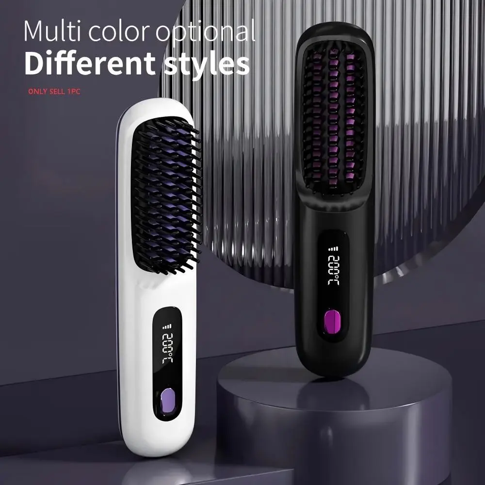 Portable wireless hair straightener, Travel hair straightener, Cordless flat iron, LCD screen design, Type-c charging 2000mAh lithium battery, MCH quick heating, long battery life, 3D comb teeth, multi-speed thermostat, Smooth hair styling