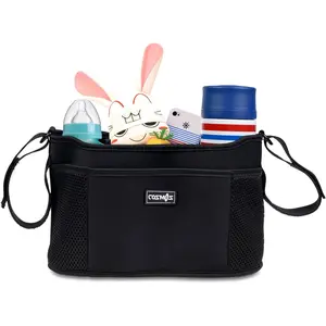 Stroller Organizer Diaper Bag Stroller Accessories Pack with Drink Holders and Zipped Pockets for Baby Stroller, Car, Shopping Cart. Fits All Major Strollers. (Black)