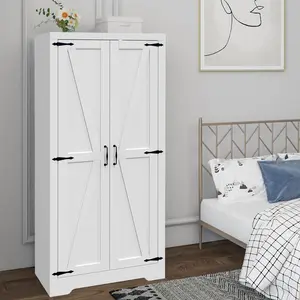 【Wooden wardrobe】70.8" Armoire Wardrobe Closet with  2 Doors and Shelves, Modern Bedroom Freestanding Wooden Wardrobe Combination with Hanging Rail,for Bedroom, Cloak Room