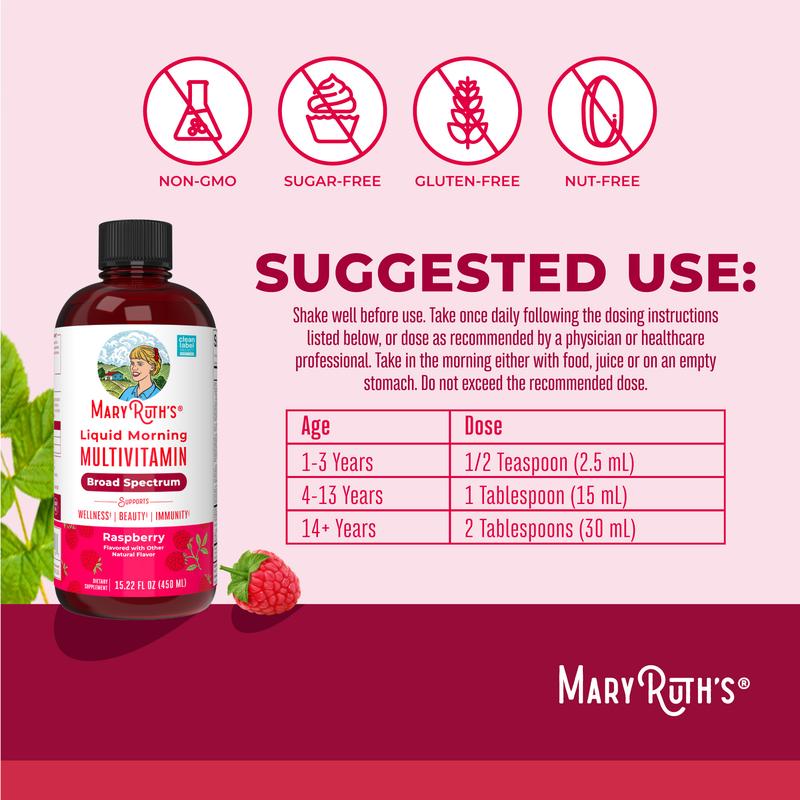 MaryRuth's Liquid Morning Multivitamin - B Complex Vitamins - Vitamins A, C, D, E -  Zinc - Beauty - Vegan - Sugar Free - 15.22 Fl Oz