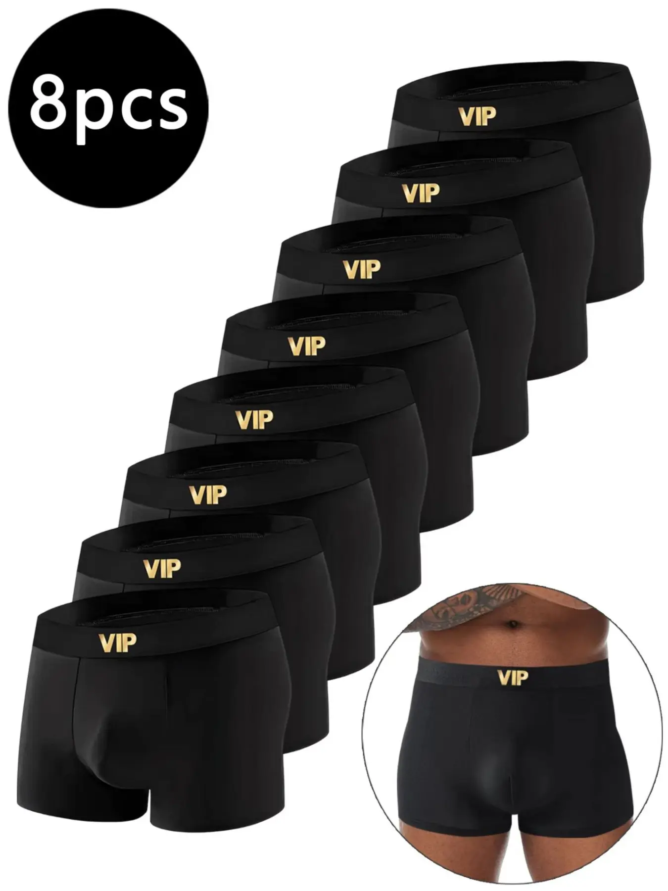 Men's Briefs Vip Boxing Style (pack of 8), Comfortable Daily Sports Training Underwear, Casual Four-Pocket Design, Boxers Briefs, Stretchy Boxer Briefs
