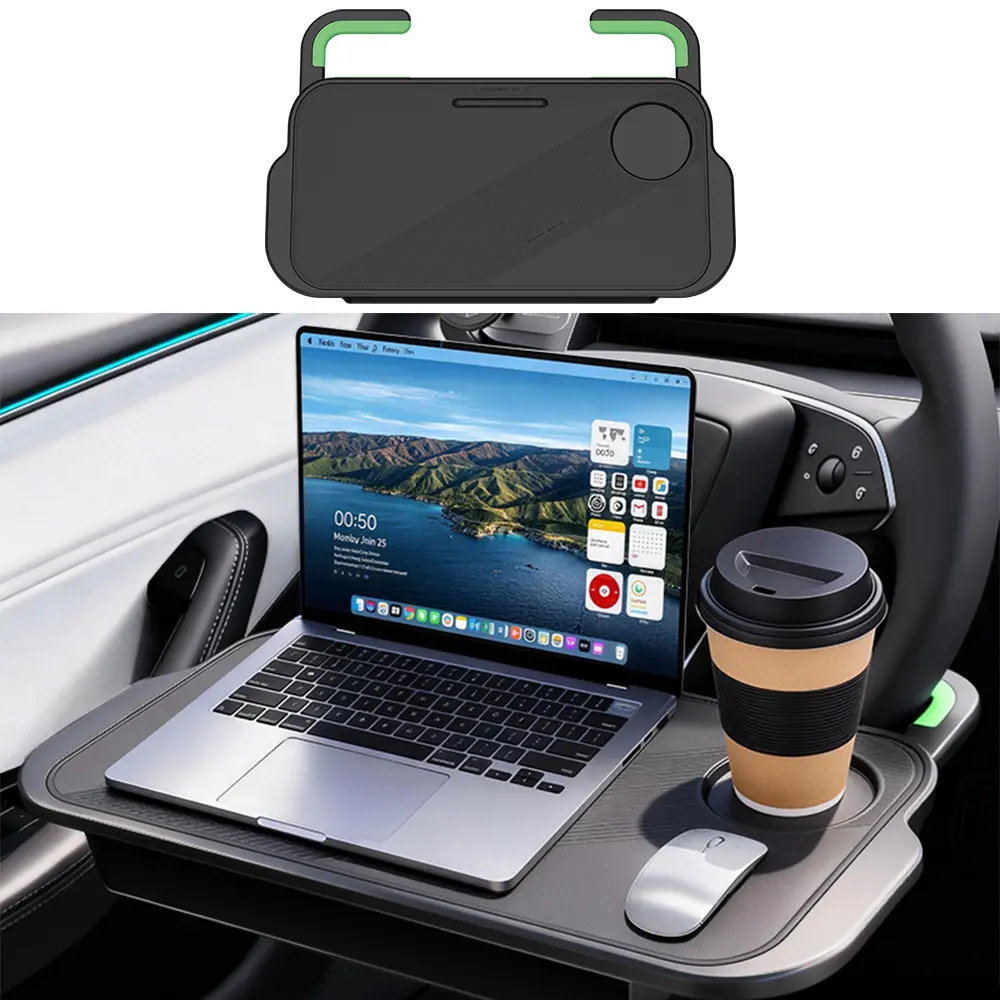 2-in-1 Steering Wheel Desk with Gap Filler, Car Laptop Tray for Eating & Working, Compatible with Tesla Model 3/Y & Most Vehicles