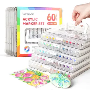 Automatic Ink Control Acrylic Paint Markers, With Layered Storage Box,Brush Tip Acrylic Paint Pens for Rock Painting, Ceramic, Wood, Canvas, Glass, Stone, Fabric, Card Making, DIY & Art Supplies