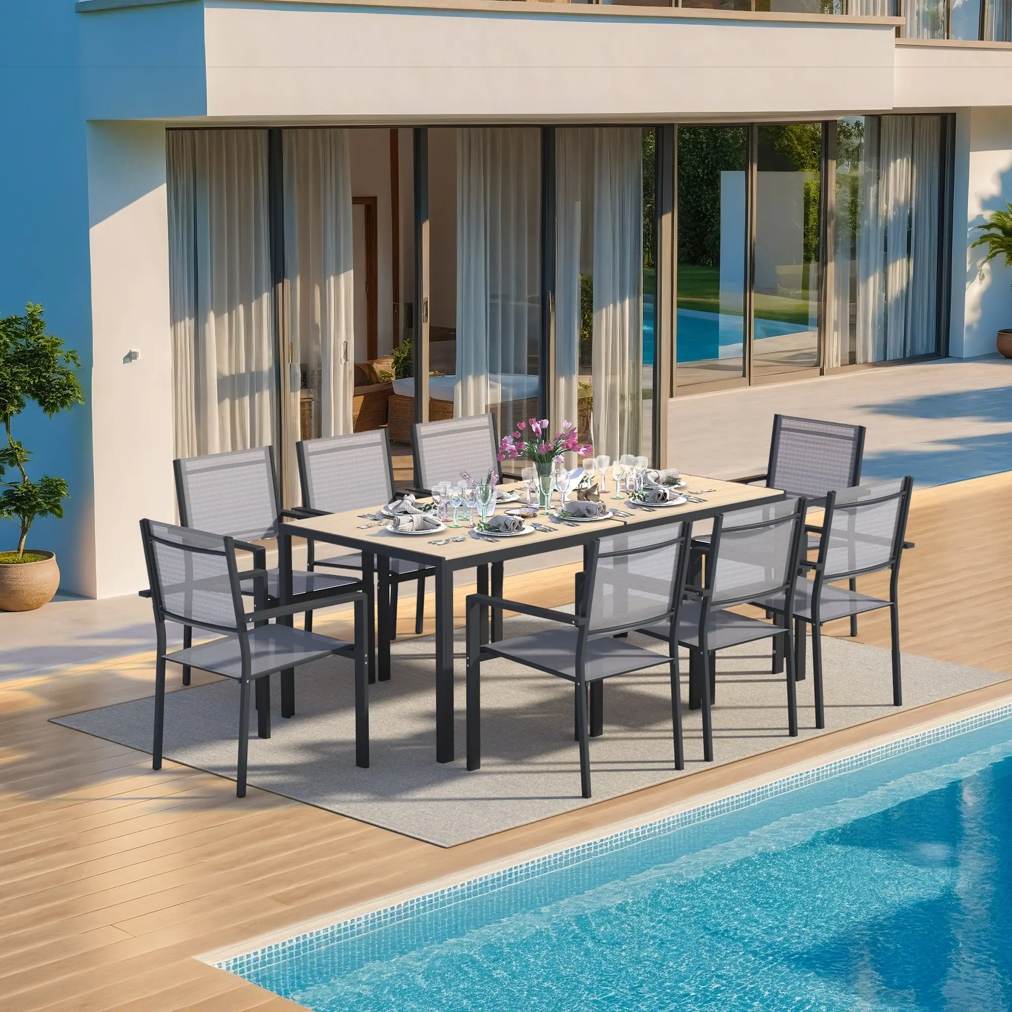 9 Piece Outdoor Patio Dining Set with 1 Rectangular Patio Table 