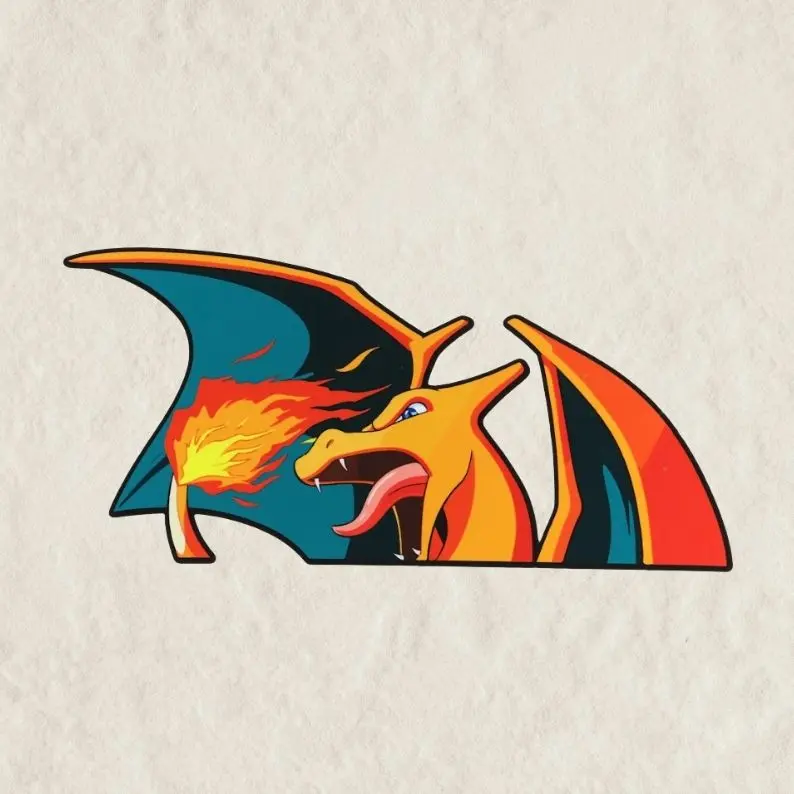 Charizard Vinyl Sticker, Poke Car Decal - Cute Waterproof Poke Vinyl Stickers, Decal for Laptop, Water Bottle, Car, Gamer Gift