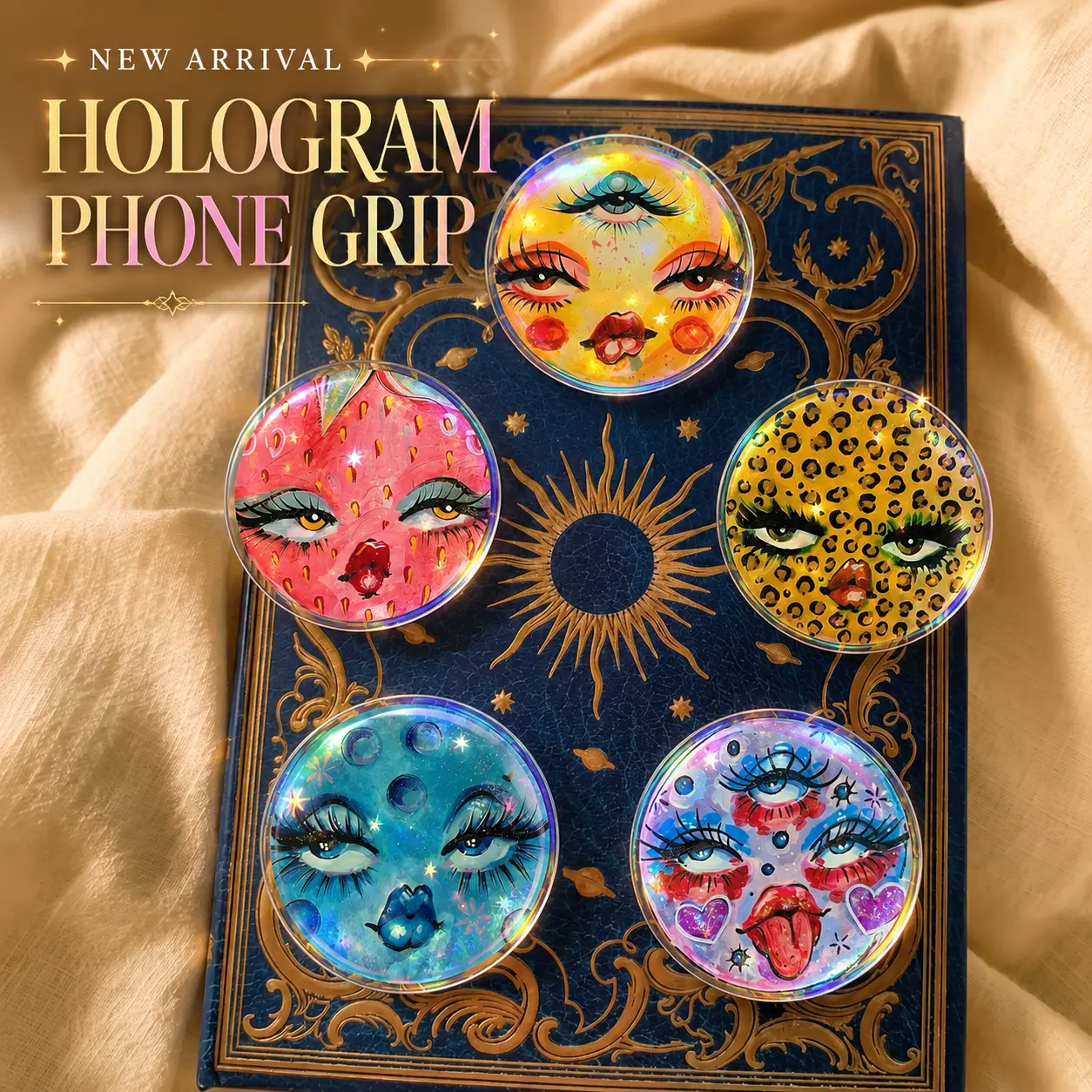 Magnetic Phone Grip Cute Pop Art Face MagSafe Griptok Strawberry Cheetah Moon Aesthetic Phone Holder Stand Trendy Accessory for iPhone Kindle