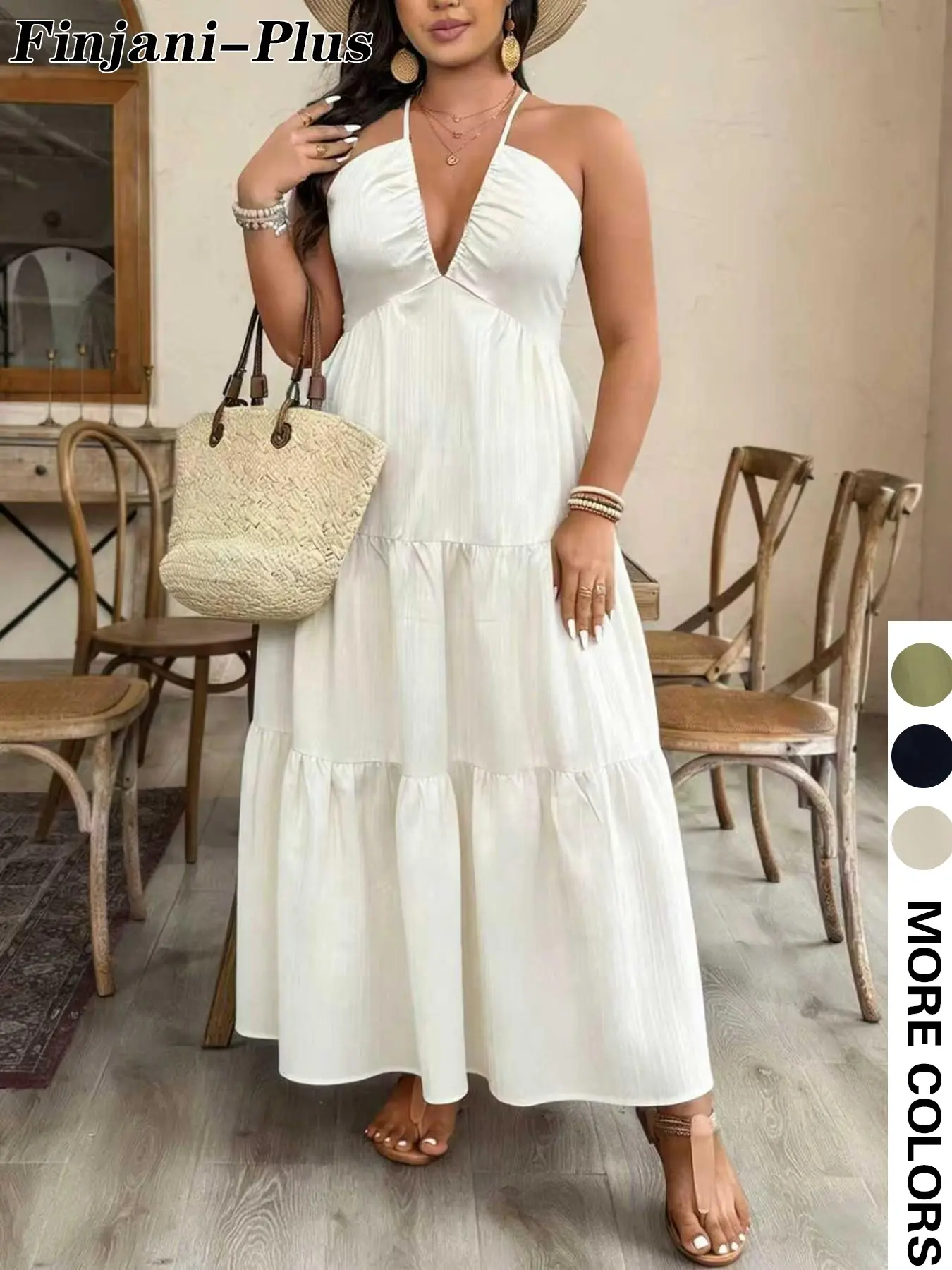 Plus Size Summer Halter Backless Dress, V Neck Maxi Skirt, Beachwear Style,  Elegant Party Gown, Comfortable & Stylish Design, Womenswear, Elegance,  Chic - TikTok Shop