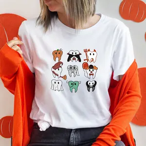 Funny Halloween Teeth Shirt, Spooky Halloween Dentist T-shirt, Dental Squad Matching Tees, Trick or Teeth Shirt, Halloween Pumpkin Ghost T-shirt