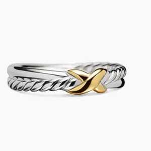 Twist Cable Elegance Ring with Gold Accents and Silver Finish for Stylish Accessory
