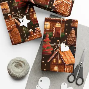 Wrapping Paper Monotone Gingerbread Town Winter Wrapping Paper, Ideal for Christmas and Cozy Holiday Festivities