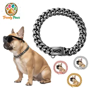 0.6in Wide Dense Cuban Dog Chain - 18K Gold Plated Stainless Steel, Hip-Hop Style Necklace for Small/Medium Pets, Premium Everyday Fashion Collar