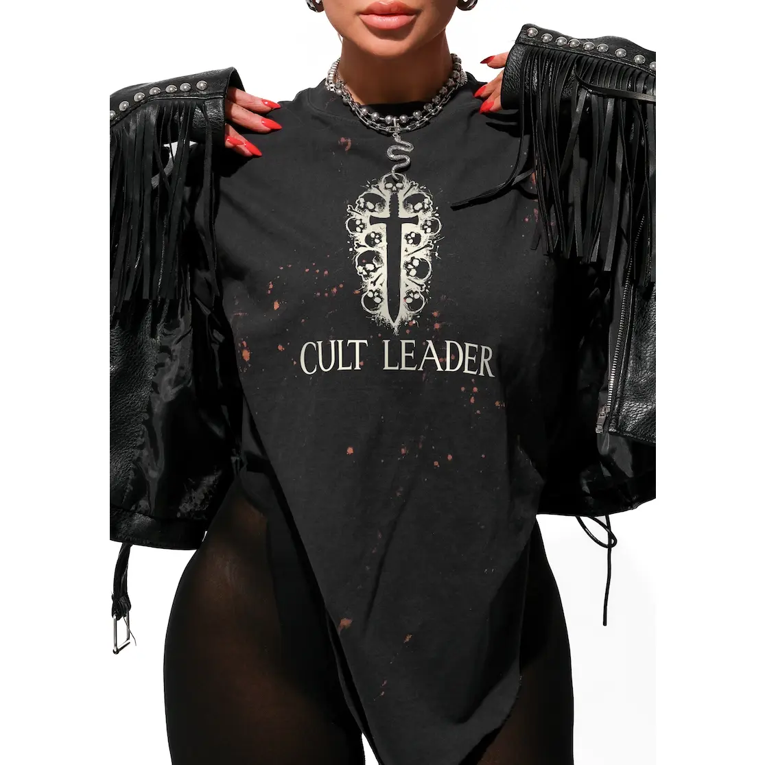 CULT LEADER BLEACHED OUT SIDE SLIT TEE