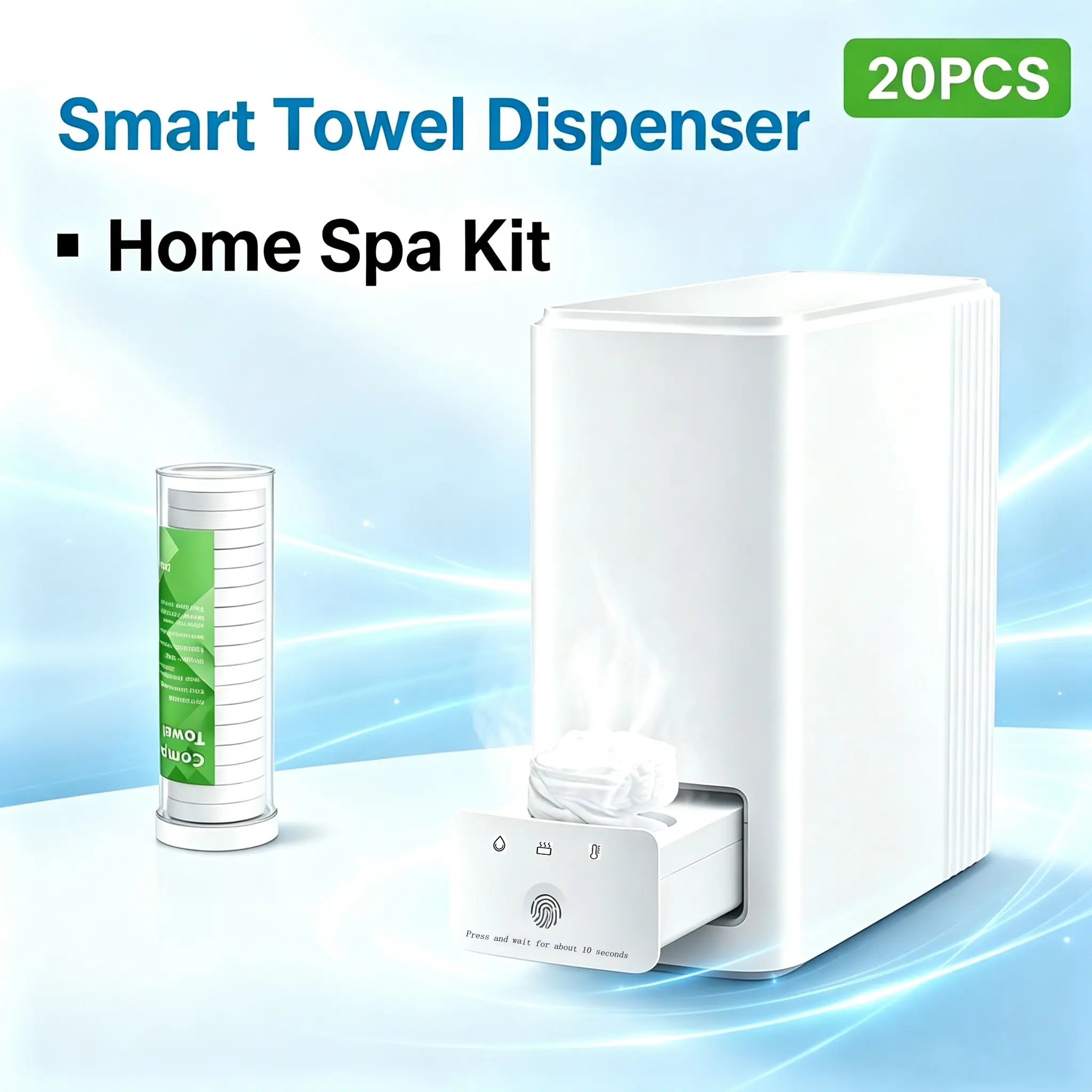 Intelligent Hot Face Towel Heater - 5-Second Rapid Heating Automatic Dispenser, 55°C(131°F), 500ml Water Tank, Compact Design, Includes 20 Disposable Compressed Towels, Suitable for Spas, Households