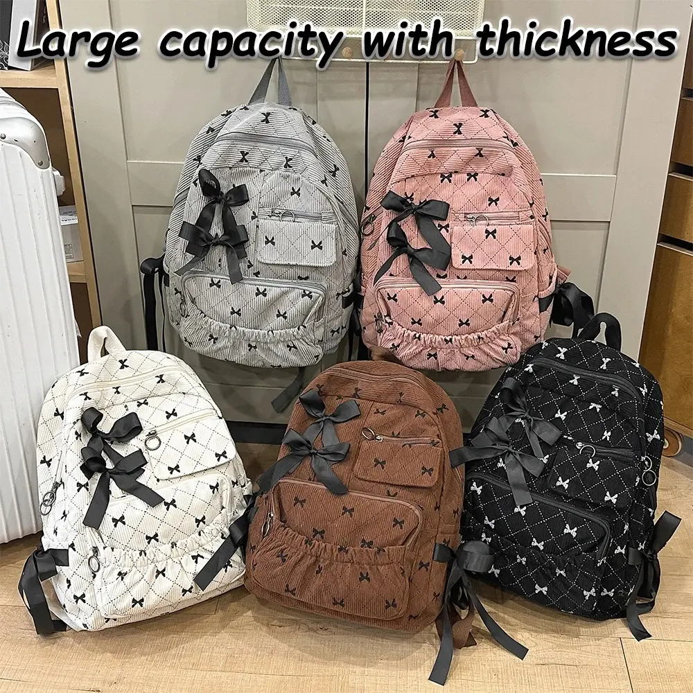 Corduroy Spring and Summer Campus Backpack Large Capacity College Style Girl Cute Bow Backpack New Computer Backpack