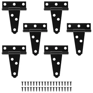 6Pack 2 Inch Black T-Strap Shed Hinge,Barn Door Hinges Heavy Duty Gate Strap Hinge T Hinges for Barn Door, Shed or Wooden Fences