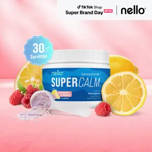 Nello Supercalm Calming Drink Mix with KSM-66 Ashwagandha Vitamin D3 Magnesium & L-Theanine Supports Cortisol Balance Mood & Sleep Helps Manage Stress Berry Flavored Dietary Supplement Healthcare Lemon