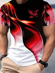 Men's Vintage Style Streetwear 3D Print T-Shirt, Geometric Pattern Design, Short Sleeve, Round Neck, Polyester Fiber, Colors, Classic, Menswear, Top