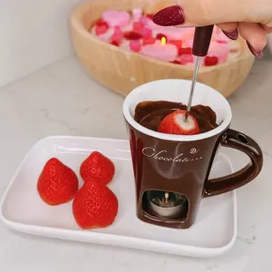 Your Personal Mini Fondue: Effortless Chocolate Moments, Pure Delight,  Ceramic Ice Cream Cup with Fork, 1 Set Creative Heat Resistant Coffee Cup with Handle, Chocolate Cup, Drinkware for Home Kitchen