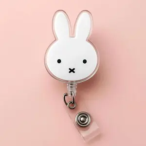 Miffy Cute Bunny Retractable Badge Reel | Adorable ID Card Holder | Kawaii Name Tag Clip for Nurse, Office, Student