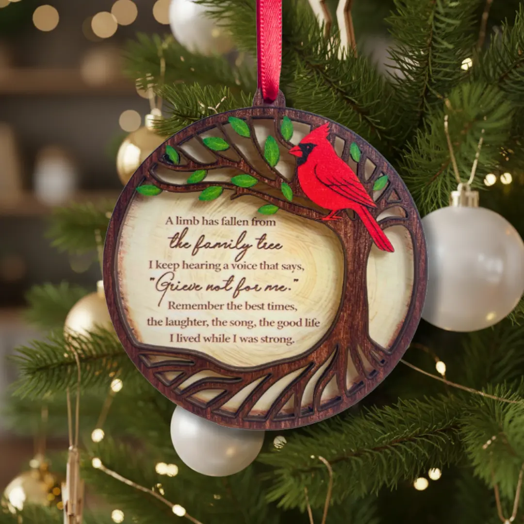 Memorial Christmas Ornament, Cardinal Christmas Ornament, Remembrance Ornaments for Lost Loved One, Double Layer Wood and Acrylic Keepsake, Bereavement Christmas Ornaments, Sympathy Gift