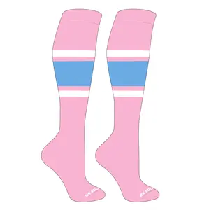 MK Socks Striped Knee High Baseball, Football Socks (B) Pink, White, Columbia Blue