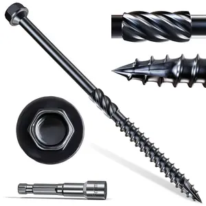#14 x 4  Structural Screws 100 count, Exterior Hex- Lag Screws, Black Heavy Duty Construction Timber Log Landscaping  Screws, 5/16 Hex Socket Included