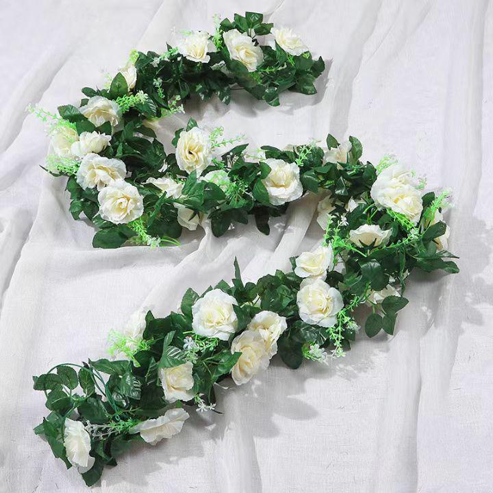 Artificial Silk Rose Flowers Ivy Garland for Wedding Home Decoration Indoor Ceiling Decoration