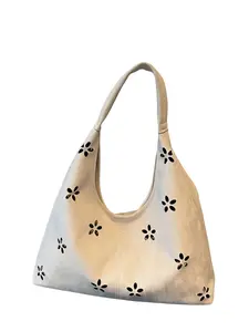 Style Hollow Out Flower Design Underarm Bag, Suede Velvet Casual Handbag, French Vintage Large Capacity Women's Bag