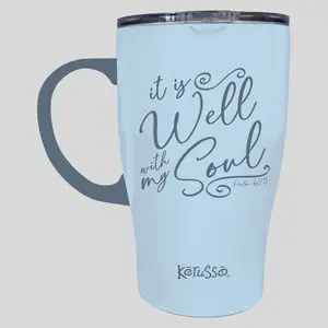 Kerusso 15 oz Stainless Steel Coffee Mug with Handle, Plastic Lid, Portable Peace-Themed Drinkware
