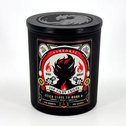 Our Fiery Friend - 8oz Scented BG3 Candle - Smoke, Spices, Vanilla - Natural Coconut Wax - 35 h Burn Time - Gaming Decor and Fragrance