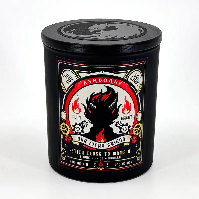 Our Fiery Friend - 8oz Scented BG3 Candle - Smoke, Spices, Vanilla - Natural Coconut Wax - 35 h Burn Time - Gaming Decor and Fragrance