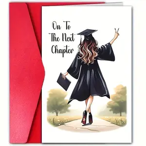 Cute Graduation Card with Envelope, Card Paper, Graduation Cap and Diploma Design, \"Enter the Next Chapter | Gift Card with Envelope