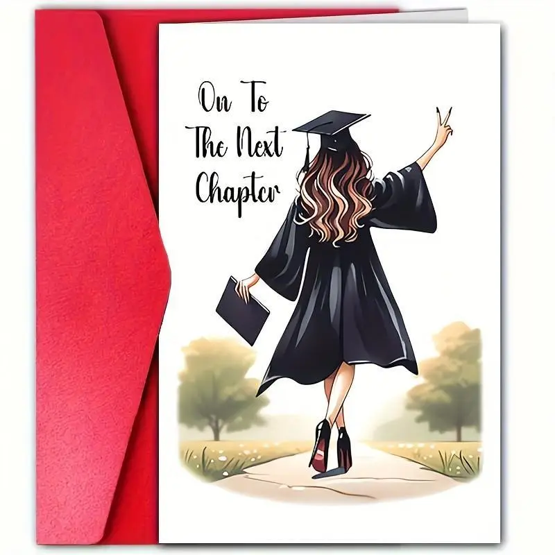 Cute Graduation Card with Envelope, Card Paper, Graduation Cap and Diploma Design, \"Enter the Next Chapter | Gift Card with Envelope