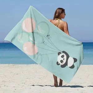 Cartoon Panda & Balloon Pattern Beach Towel, Soft Water Absorbent Towel, Quick Drying Towel for Swimming Pool, Beach, Camping, Travel