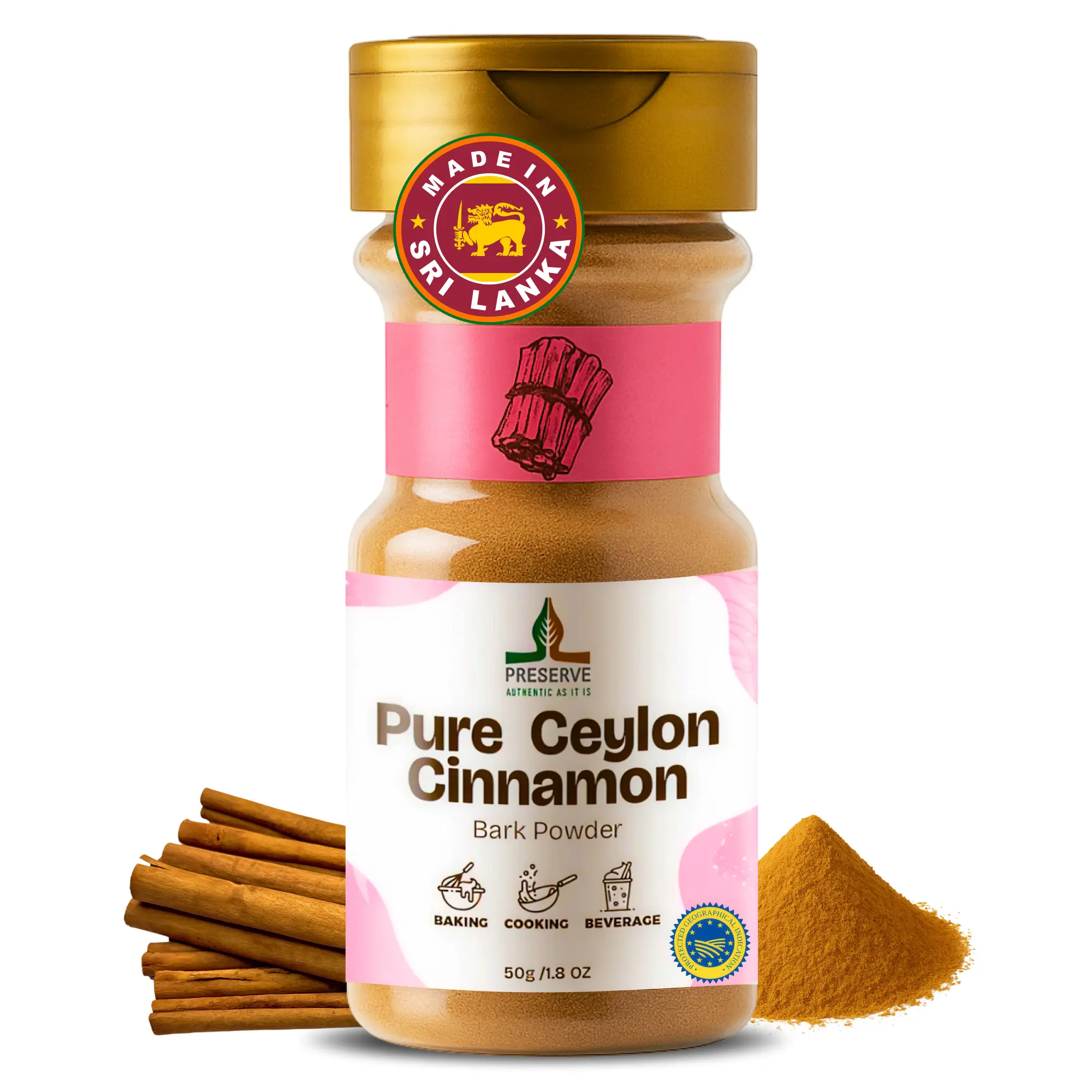 Ceylon cinnamon powder, GI Certified | Made in Sri lanka | Guaranteed Authenticity Pure ground cinnamon Ceylon Non GMO Ceylon Premium Quality. True Cinnamon 50g / 1.8oz. All Purpose Seasoning Spice Chinese Herbal Blend