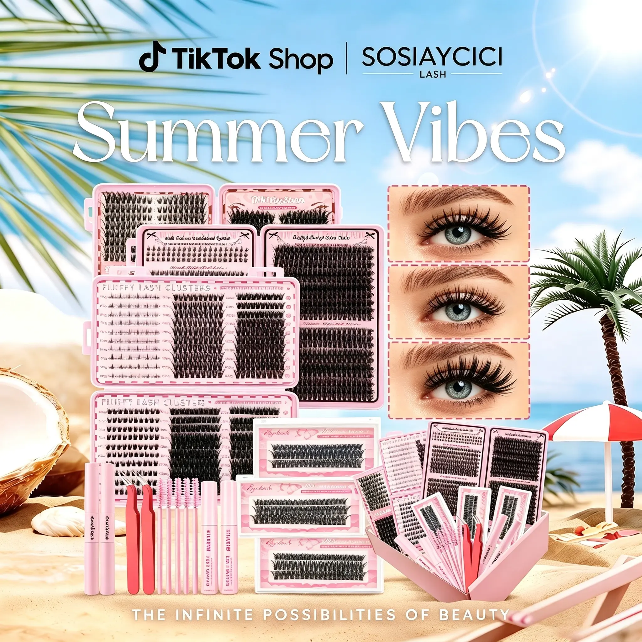 [SOSIAYCICI - MULTI-SCENE SERIES] 2080PCS Eyelash Clusters Kit, Cosmetic False Lashes, Mixed Length Styles Curls, Natural Fluffy Volume Individual Lashes, Easy-to-Apply DIY Lashes at Home, Perfect for Women Girls Beginners, Lash Gift Pack with Lash Tools