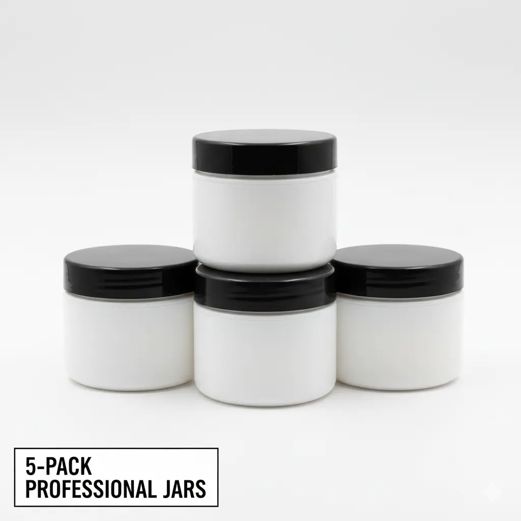 DIY 5pk 6oz White Jars w/ Pro Black Lids - 5-Pack Professional Jars for Beauty, Hair, Art, and Gourmet Food Packaging