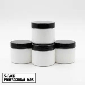 DIY 5pk 6oz White Jars w/ Pro Black Lids - 5-Pack Professional Jars for Beauty, Hair, Art, and Gourmet Food Packaging