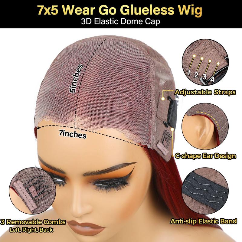 [Live Benefits] OQ HAIR Water Wave 99J Burgundy Color 7x5 Lace Glueless Wig 200% Density Pre Bleached Knots Wear Go Wigs Beginner Friendly