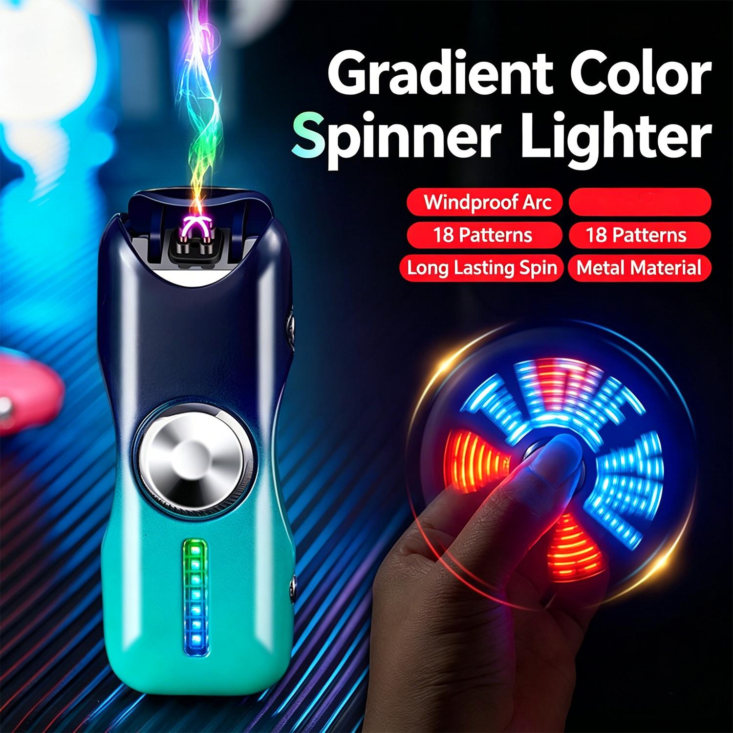 Finger Tip Spinner Lighter, USB‑C rechargeable and windproof. Gradient color design with premium finish | No butane, no fluid, never dies in wind — high-end EDC gadget, fidget toy, and special gift for men and women
