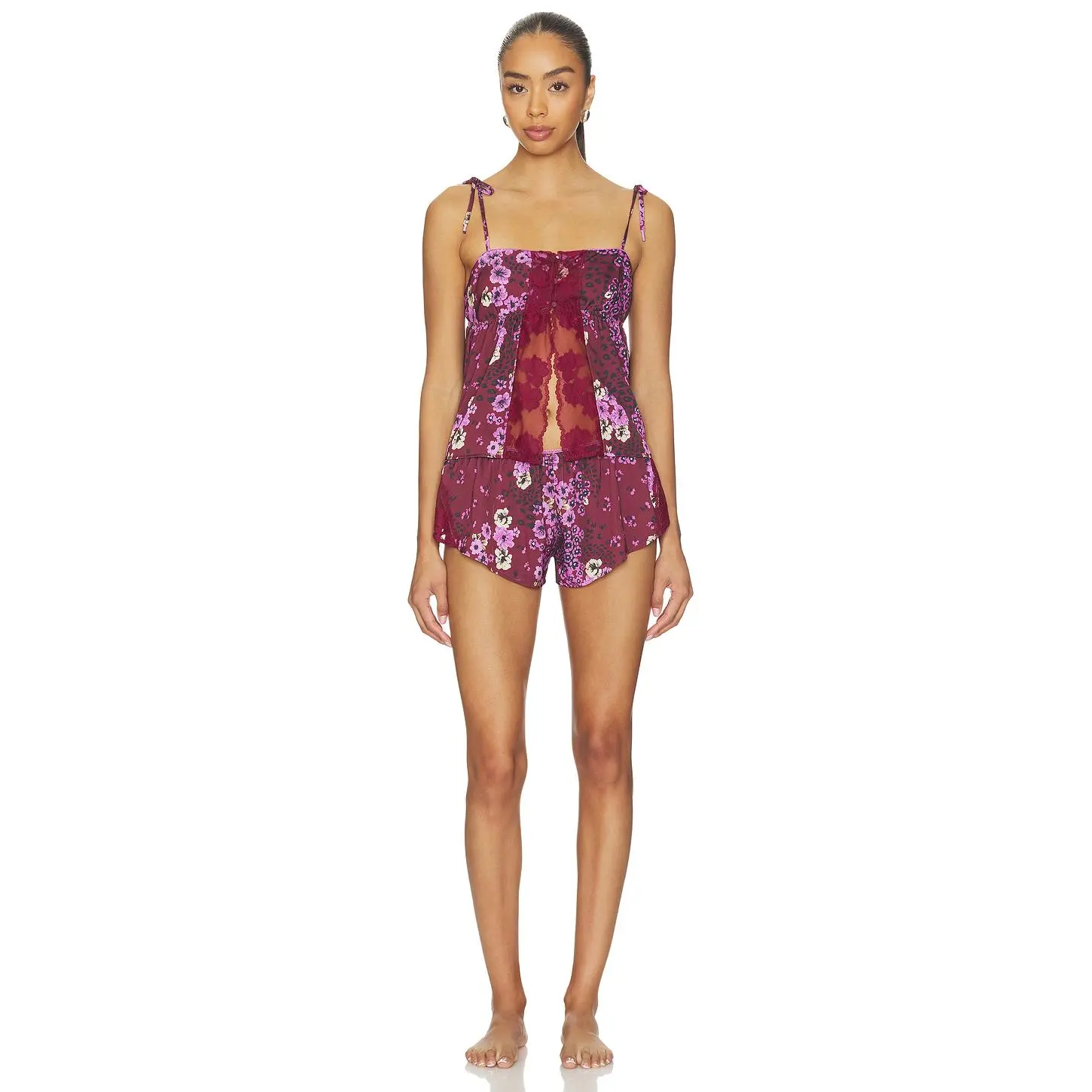 Free People X Intimately Up At Dawn Sleep Set in Pomegranate Combo