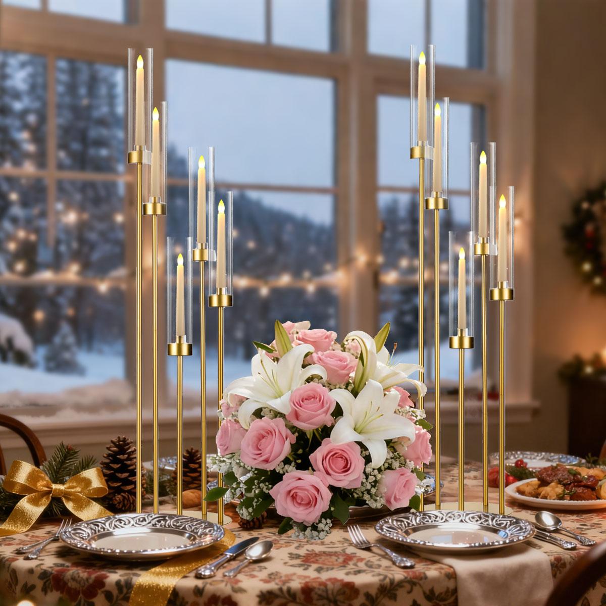 5 Arm Candelabra Centerpiece for Table,Floor Candle Holder with Acrylic Shade for Wedding 39.37" Tall Candle Holders for Party Anniversary Concert Reception Gifts candelabros para centros de mesa