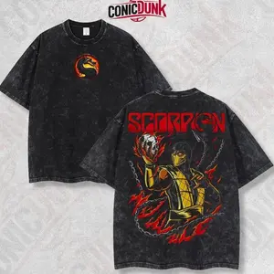 [Conicdunk] Skull Scorpion Mortal Kombat Retro Limited Vintage Lightweight Cotton Washed Tee with Full Size - Perfect Gift for Game Fans and Lovers 9EC WQO X42