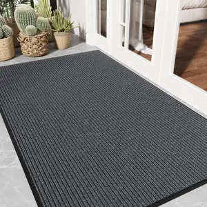 Heavy Duty 3' x 5' Front Door Mat, Non-Slip Absorbent Dirt Resistant Low Profile Large Welcome Mat, Commercial Entryway Rugs for Indoor Outdoor Entrance, Grey