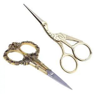2Pcs Gold Vintage Plum Blossom Scissors and Classic Crane Design Sewing Scissors for Embroidery, Sewing, Craft, Art Work & Everyday Use - Home Improvement.