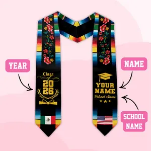 Personalized Mexican American Flag Stole – Class of 2026 Latino Graduation Sash