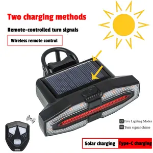 XTAUTO Solar Rechargeable LED Bicycle Taillight, Solar & Type-C Waterproof Rear Bike Lights, Safety Bicycle Light for Night Riding Cycling