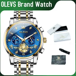 Men's Casual Watch Fashion Two-tone Stainless Steel Chronograph Version Business Watch Comfortable Versatile Luminous Waterproof High Quality Office Outdoor Watch for Men Wristwatch