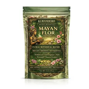 Kurandero Mayan Flor Floral Botanical Tea Blend 5 oz 141g Hibiscus Lemongrass Tulsi Toronjil Sweet Fennel Bright Smooth Refreshing Caffeine Free Herbal Tea Natural Beverage